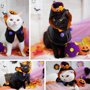 ハロウィンフードマント with キャンディーポット ボンテン3個付き