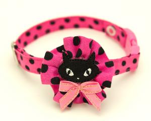 おしゃれ猫首輪 デコレーションロゼット 水玉にゃんこ 猫用首輪