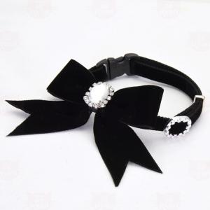 ゴロにゃんオリジナル 豪華ベルベットリボンおしゃれ猫首輪 クリスタル  