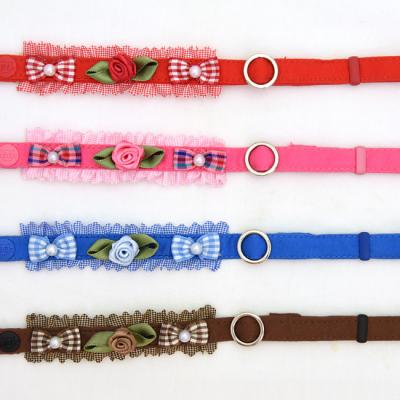 さとちゃん ローズ柄 ❁⃘*.゜猫ちゃん首輪 ❁⃘*.゜ ピンク Dカン付き plusnao 猫用首輪 カラー セーフティバックル リボン 鈴 和柄